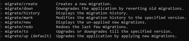 Migrate Command List